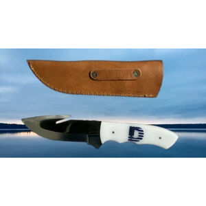 Gut Hook 5" Hunting Knife Duramax White Handle Leather Carrying Case Included